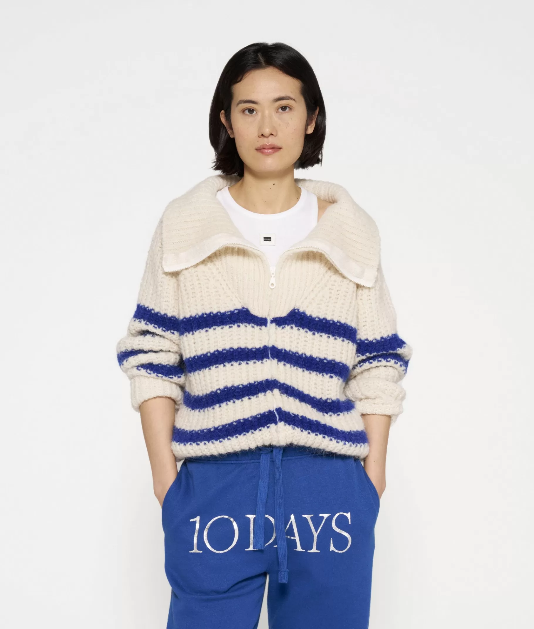 10DAYS zip cardigan knit stripes